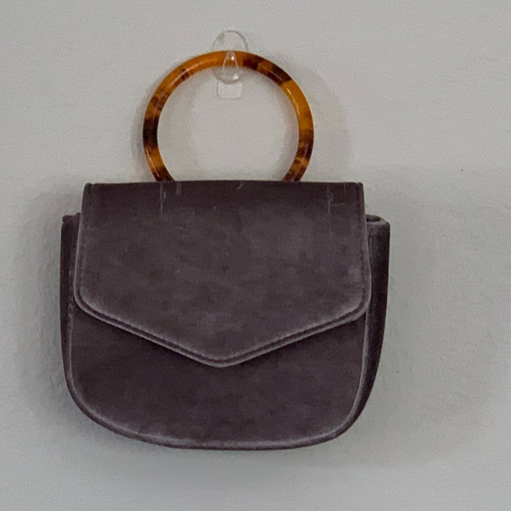 Anthropologie Lilac Gray Velvet Flap Bag with Tortoiseshell Handle